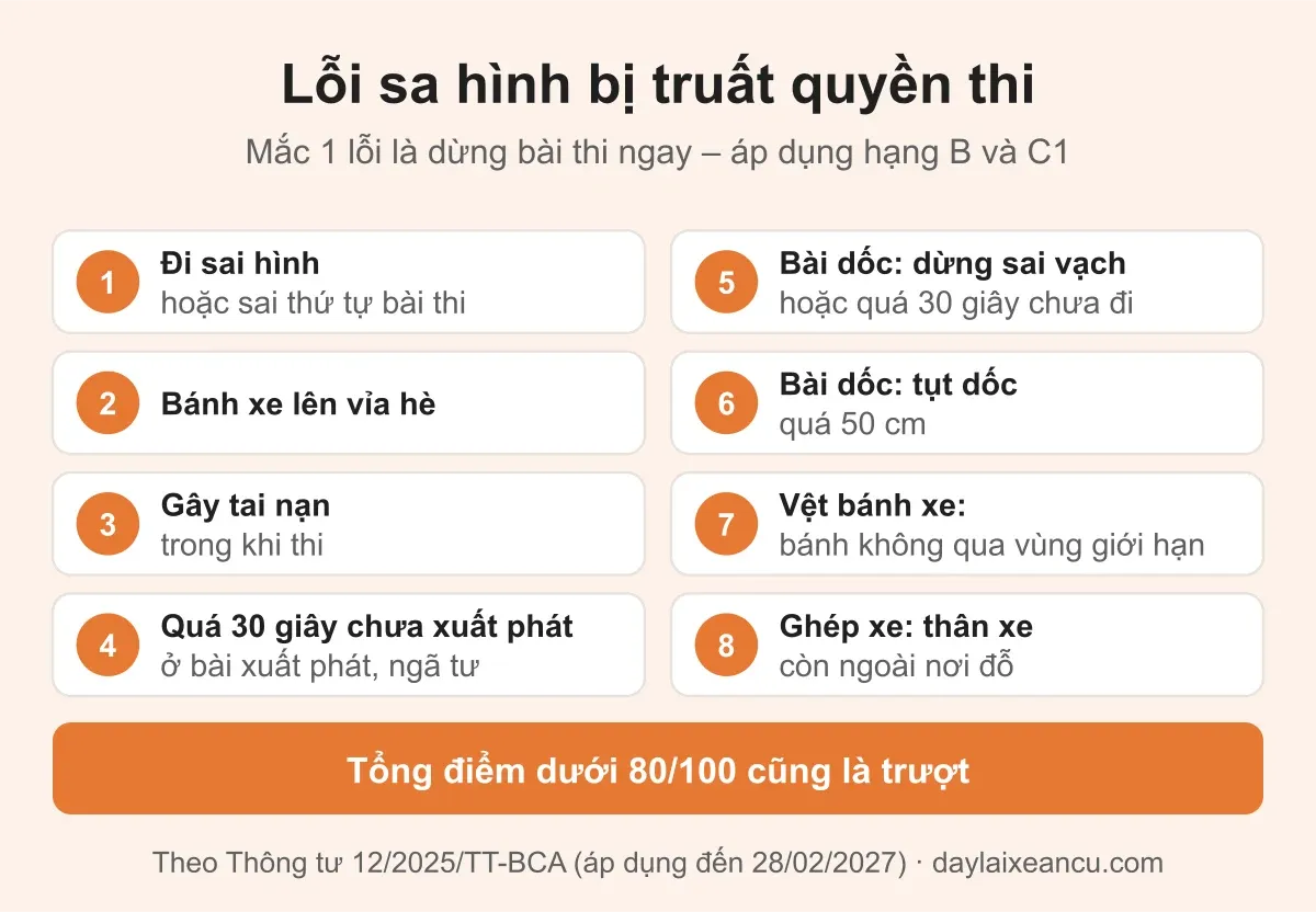 8 lỗi sa hình bị truất quyền thi hạng B và C1