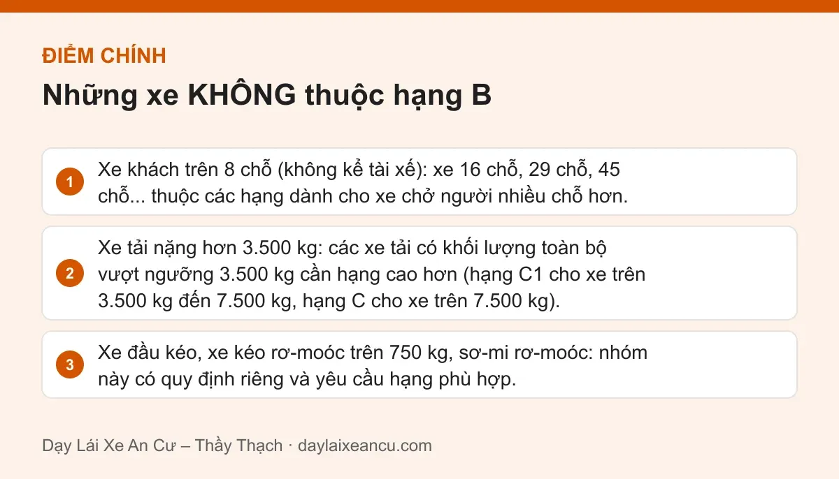 Điểm chính: Những xe KHÔNG thuộc hạng B