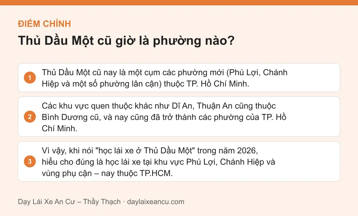 Điểm chính: Thủ Dầu Một cũ giờ là phường nào?