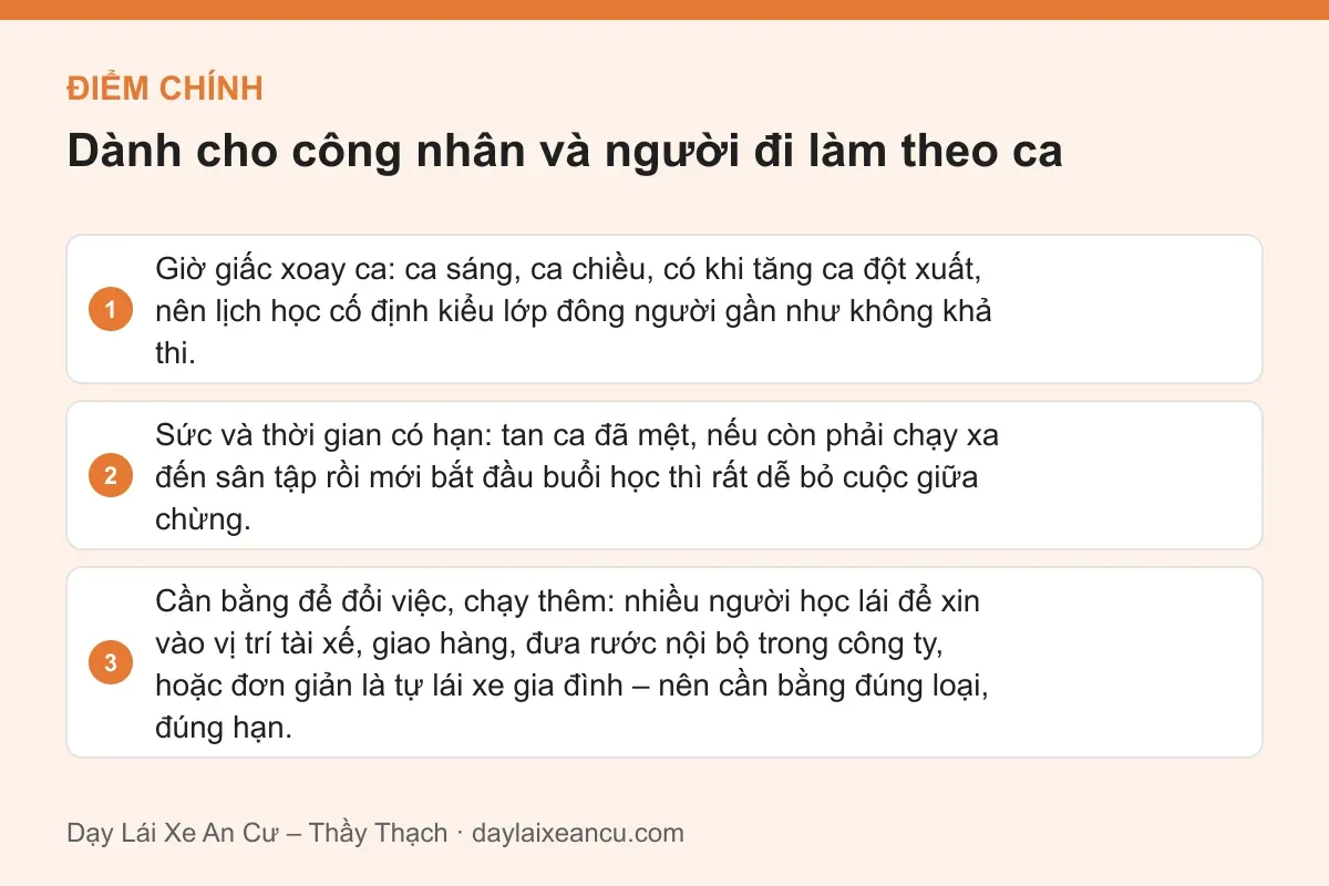 Điểm chính: Dành cho công nhân và người đi làm theo ca