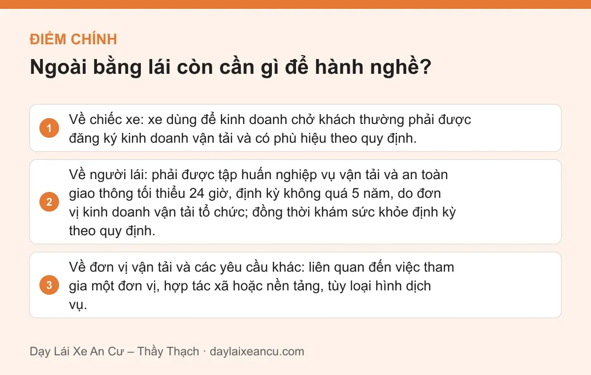 Điểm chính: Ngoài bằng lái còn cần gì để hành nghề?