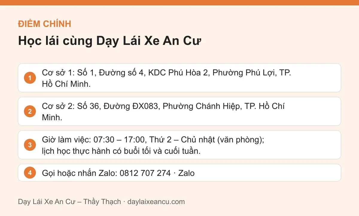 Điểm chính: Học lái cùng Dạy Lái Xe An Cư