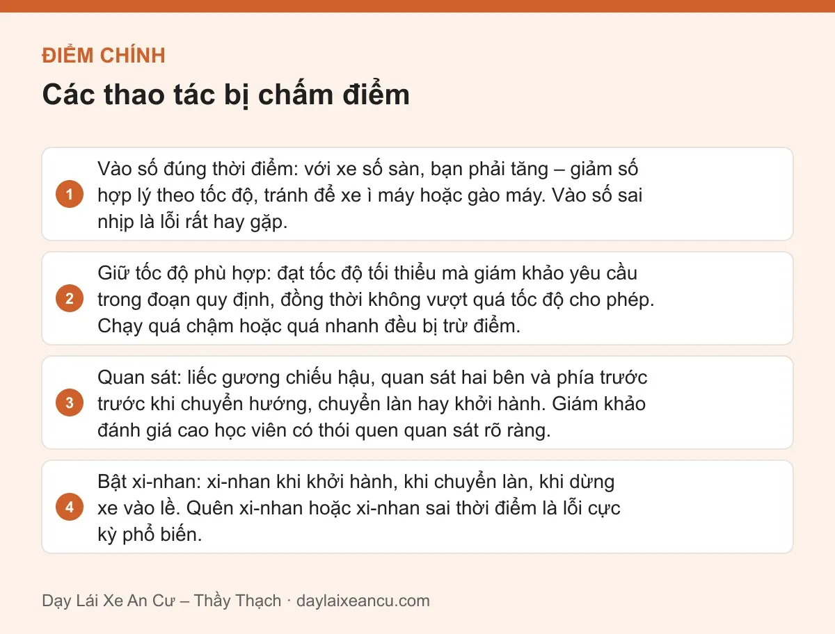 Điểm chính: Các thao tác bị chấm điểm