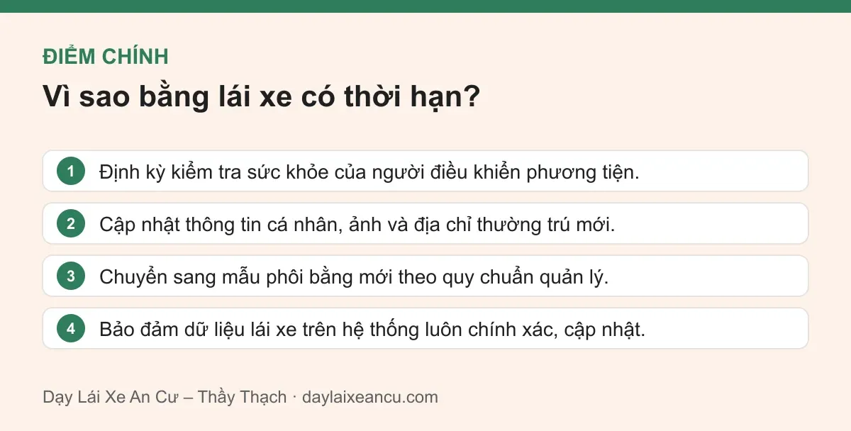Điểm chính: Vì sao bằng lái xe có thời hạn?