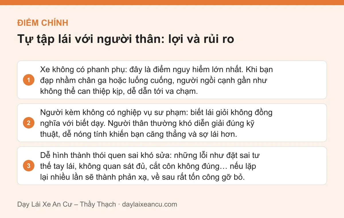 Điểm chính: Tự tập lái với người thân: lợi và rủi ro